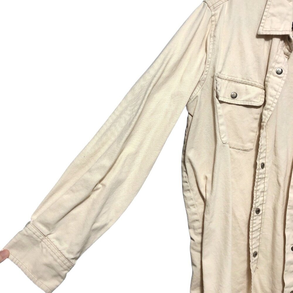 Japna Solid Beige Collared Long Sleeve Button Up … - image 4